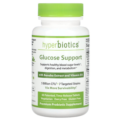 Hyperbiotics, Glucose Support, with Banaba Extract and Vitamin D3, 5 Billion CFU, 60 Patented, Time-Release Tablets