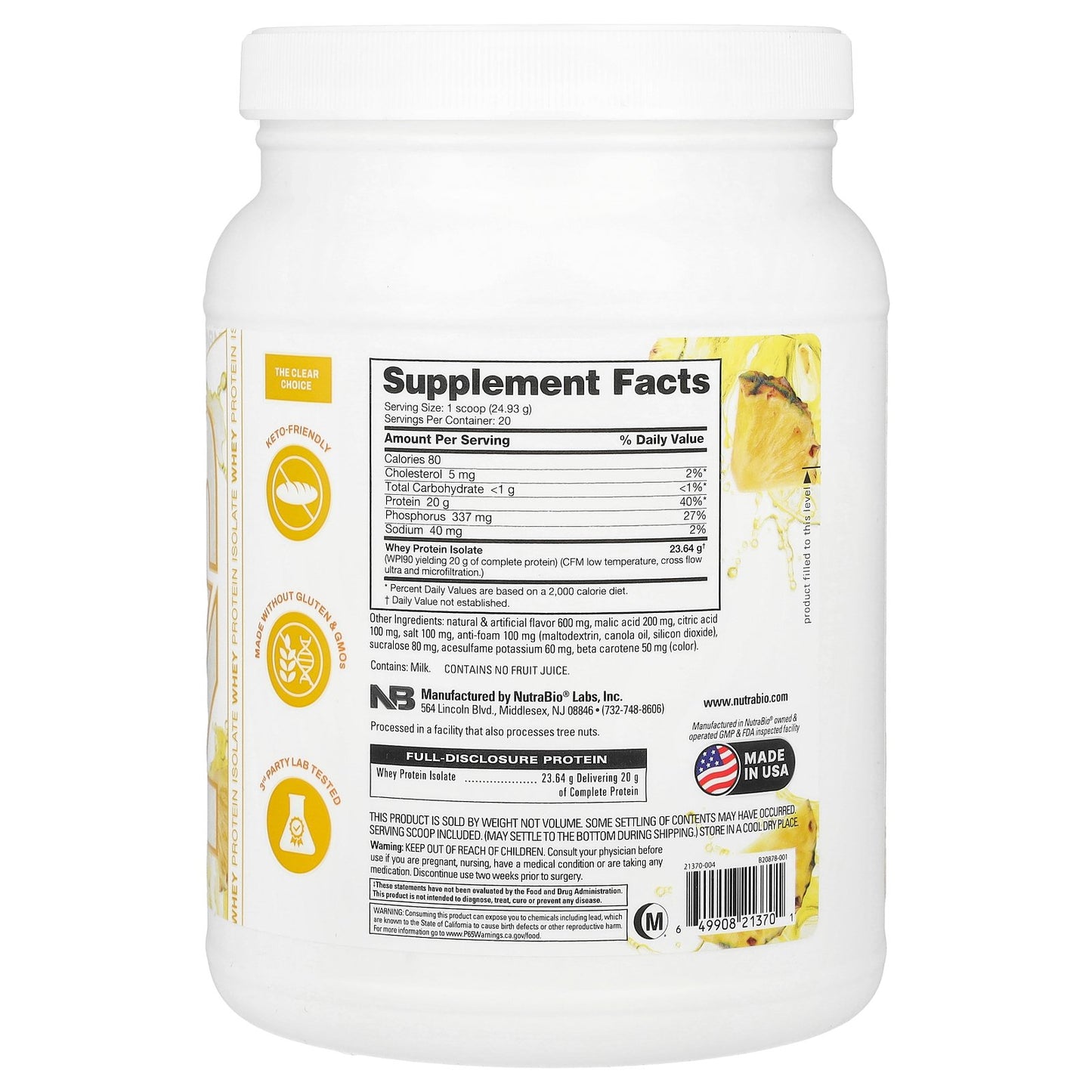 NutraBio, Performance, Clear Protein, Pineapple Splash, 1.1 lb (499 g)