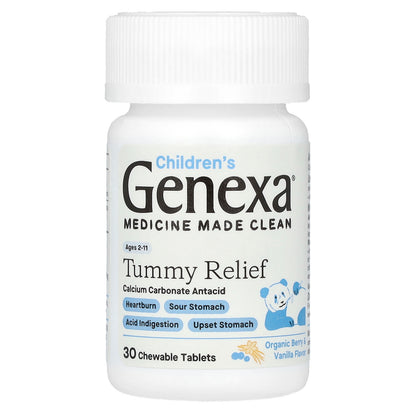 Genexa, Children's Tummy Relief, Ages 2-11, Organic Berry & Vanilla, 30 Chewable Tablets