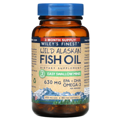 Wiley's Finest, Wild Alaskan Fish Oil, Easy Swallow Minis, 180 Softgels