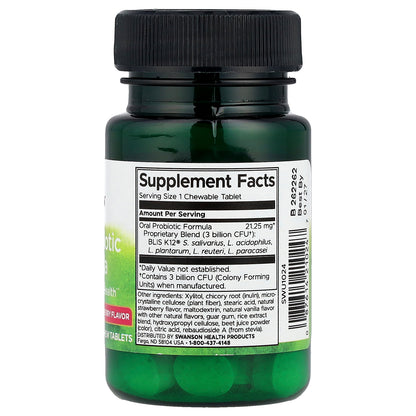 Swanson, Oral Probiotic Formula, Natural Strawberry, 3 Billion CFU, 30 Chew Tablets