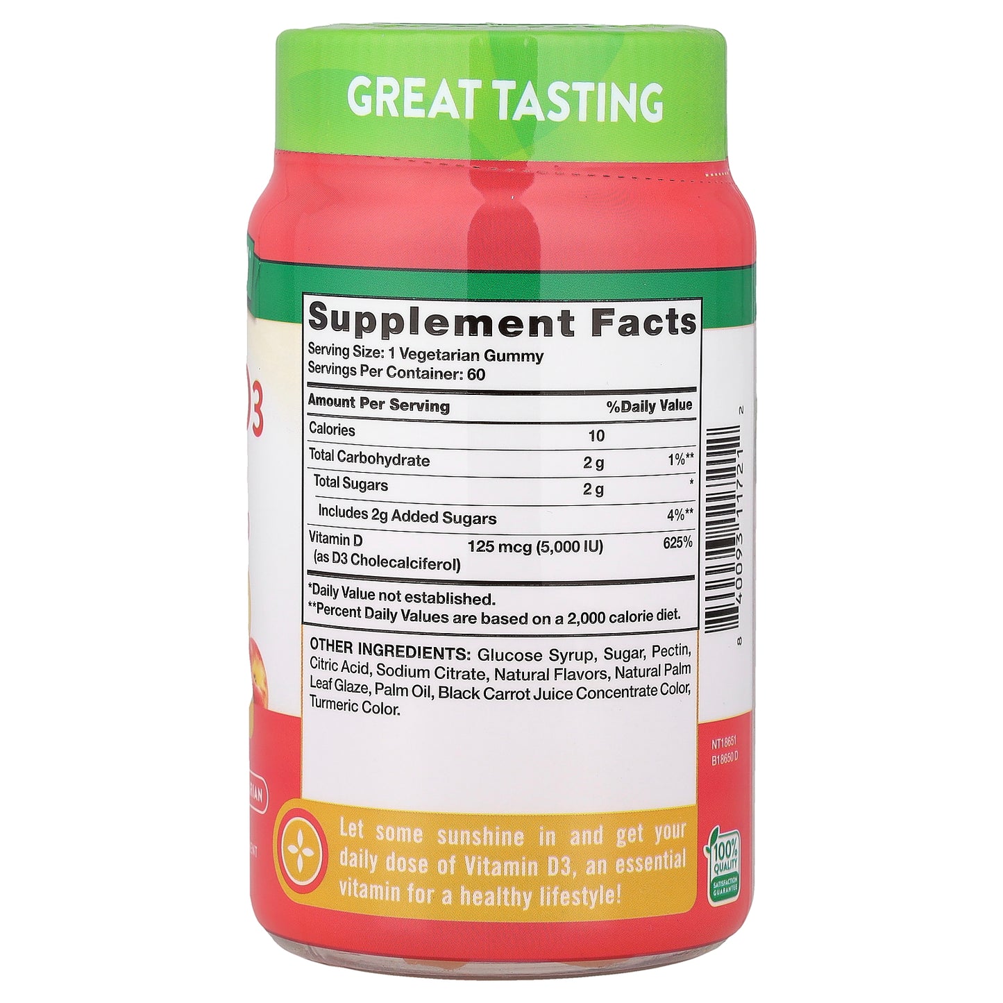 Nature's Truth, Vitamin D3 Gummies, High Potency, Delicious Peach , 125 mcg (5,000 IU), 60 Gummies