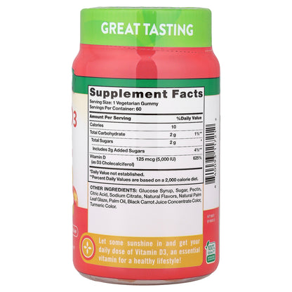 Nature's Truth, Vitamin D3 Gummies, High Potency, Delicious Peach , 125 mcg (5,000 IU), 60 Gummies