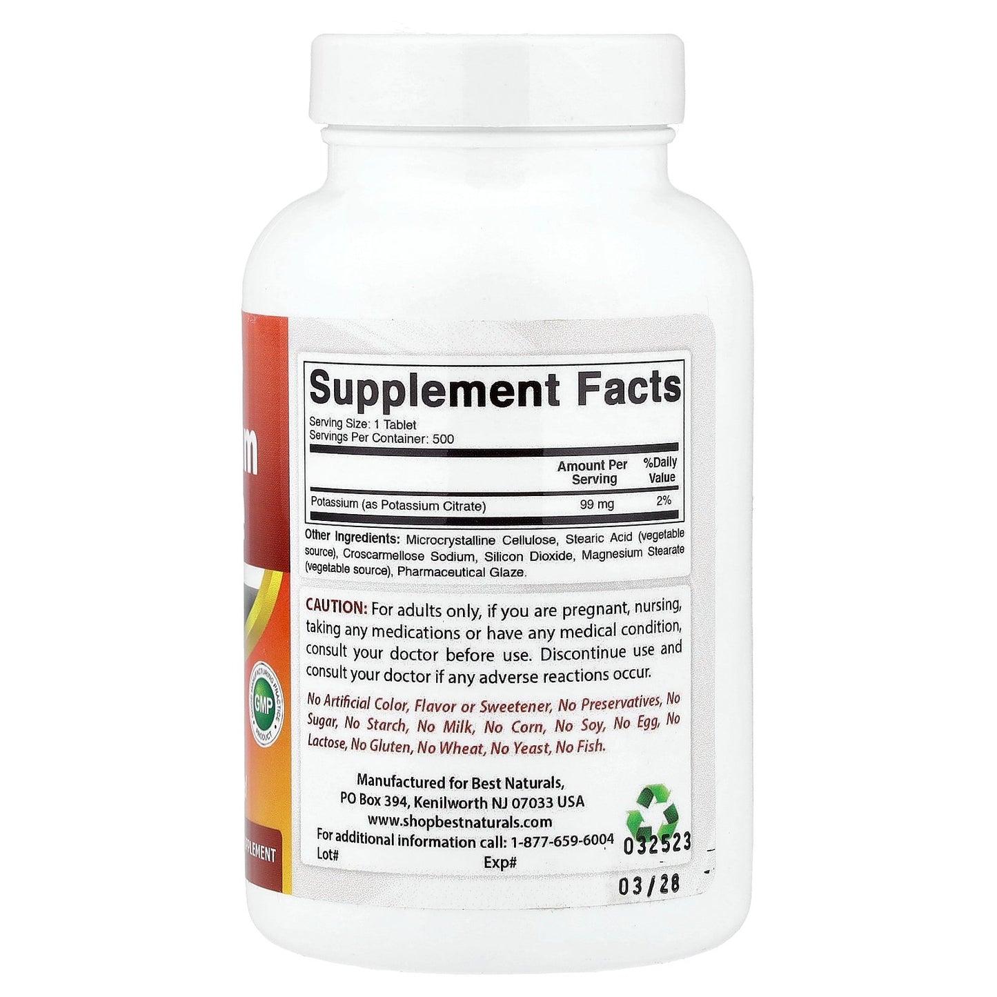 Best Naturals, Potassium Citrate, 99 mg, 500 Tablets