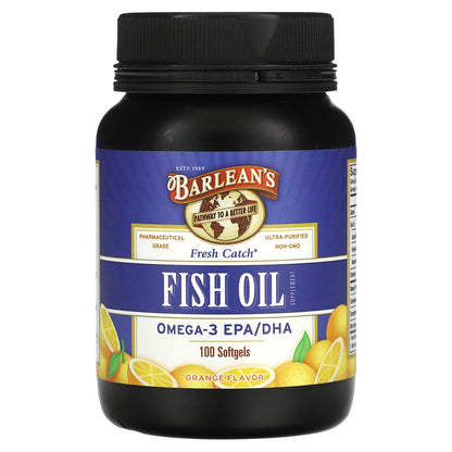 Barlean's, Fresh Catch, Fish Oil Supplement, Omega-3 EPA/DHA, Orange, 100 Softgels