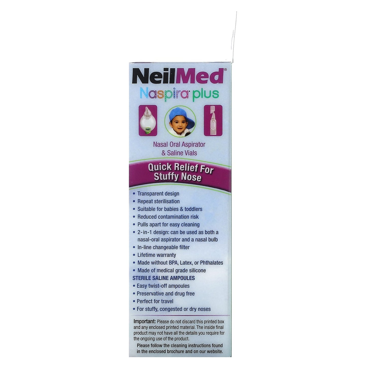 NeilMed, Naspira Plus, Nasal Oral Aspirator & Saline Vials, Babies & Kids, 17 Piece Set