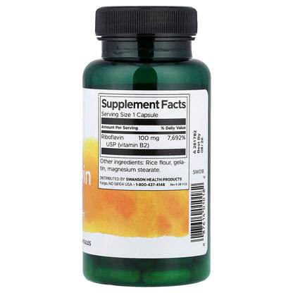 Swanson, Riboflavin, 100 mg, 100 Capsules