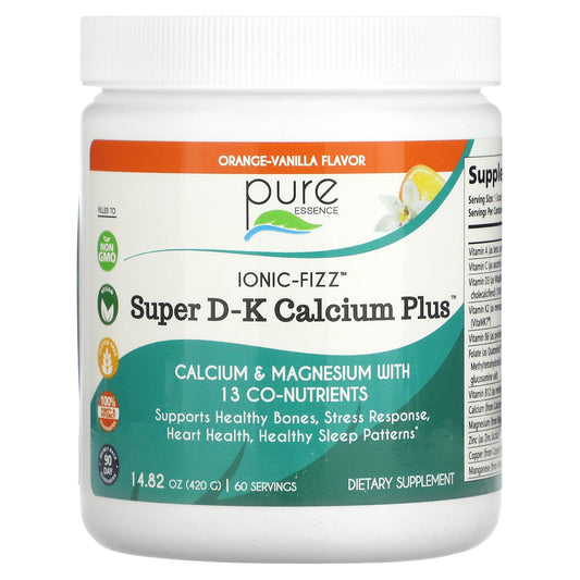 Pure Essence, Ionic-Fizz, Super D-K Calcium Plus, Orange-Vanilla, 14.82 oz (420 g)