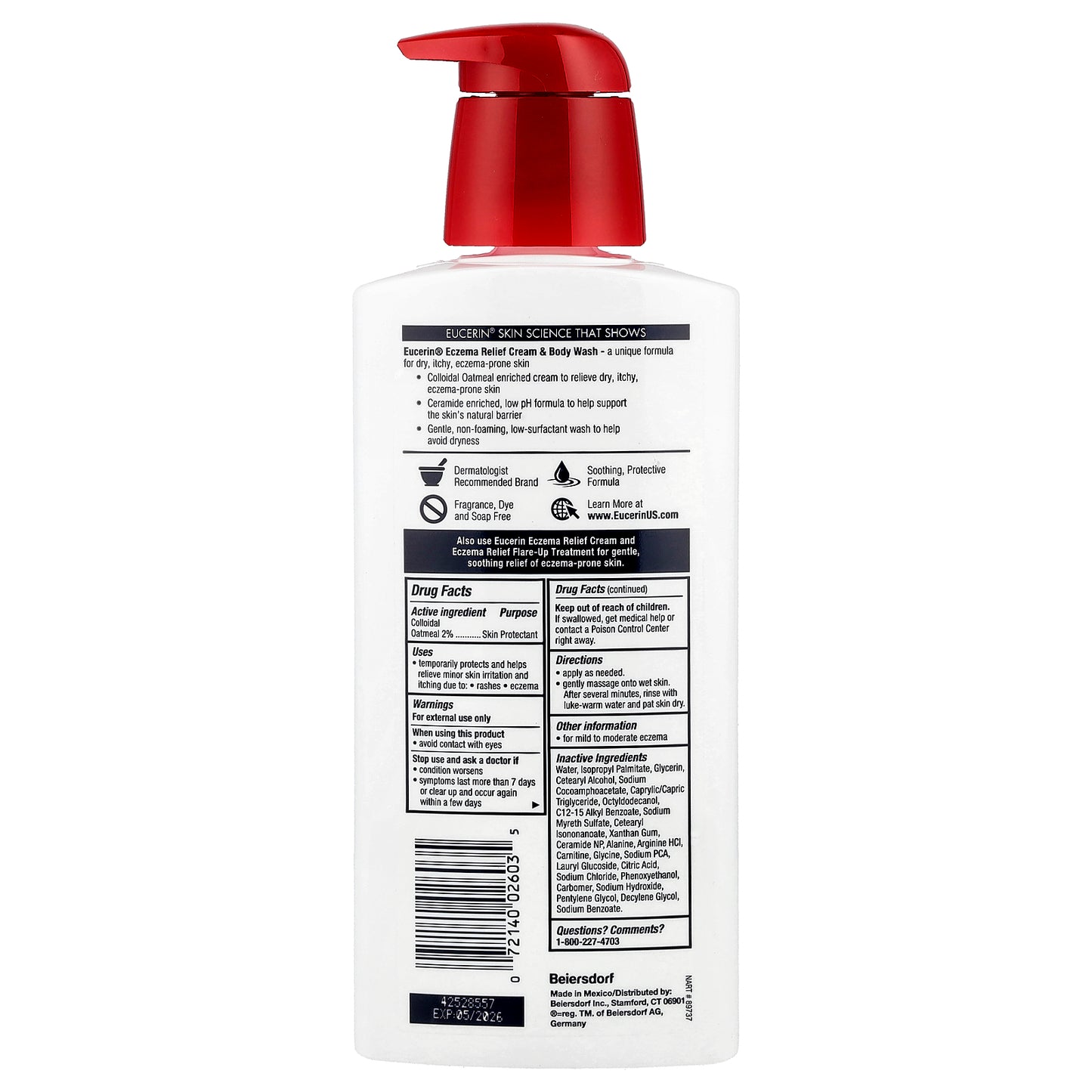 Eucerin, Eczema Relief Cream & Body Wash, Fragrance Free , 13.5 fl oz (400 ml)