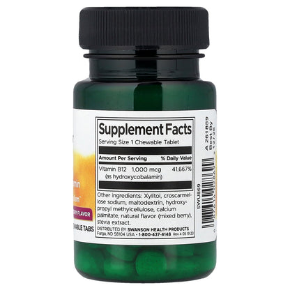 Swanson, B12 Hydroxycobalamin, Mixed Berry, 1,000 mcg, 60 Chewable Tabs
