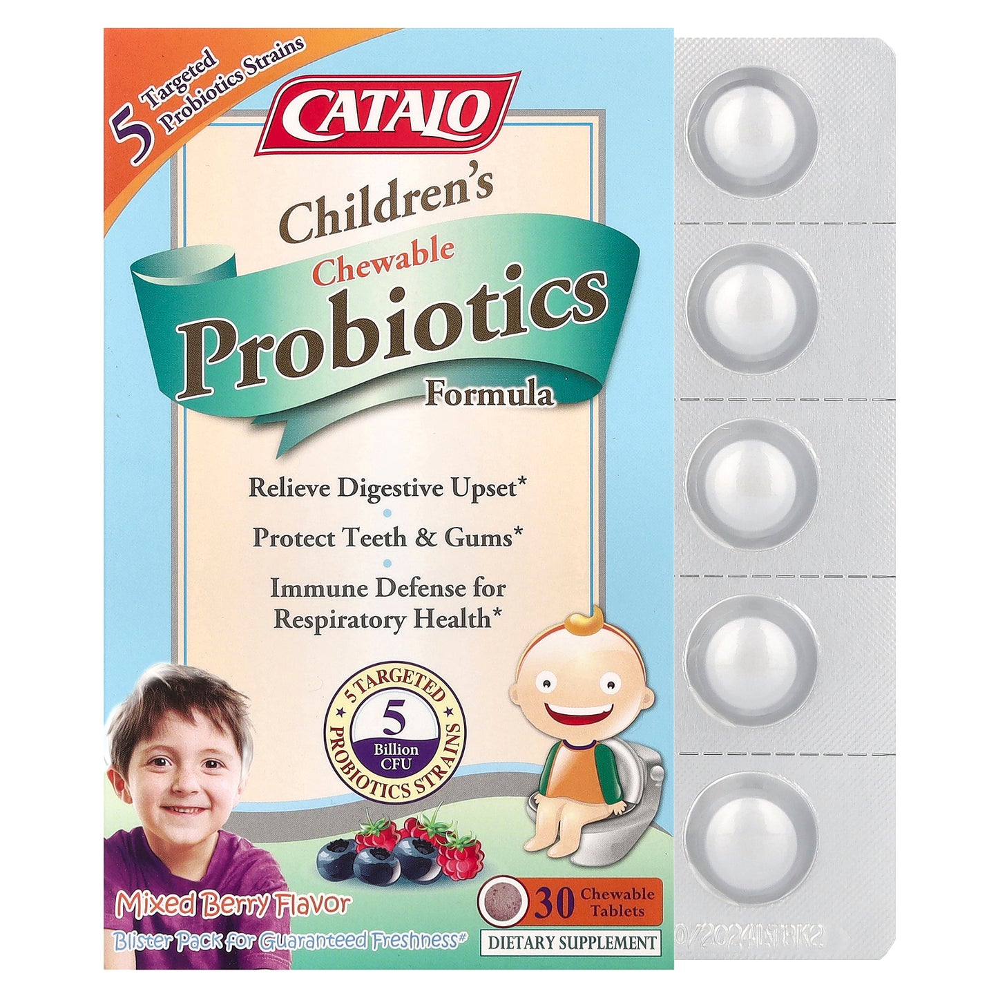 CATALO, Children's Chewable Probiotics Formula, Mixed Berry, 5 Billion CFU, 30 Chewable Tablets