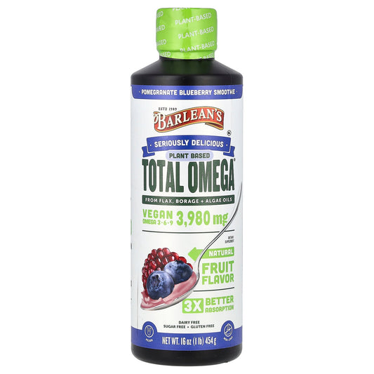 Barlean's, Plant Based Total Omega 3 · 6 · 9, Pomegranate Blueberry Smoothie, 3,980 mg, 16 oz (454 g)