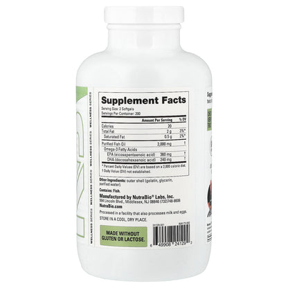 NutraBio, Omega-3 Fish Oil, 400 Softgels (1,000 mg per Softgel)