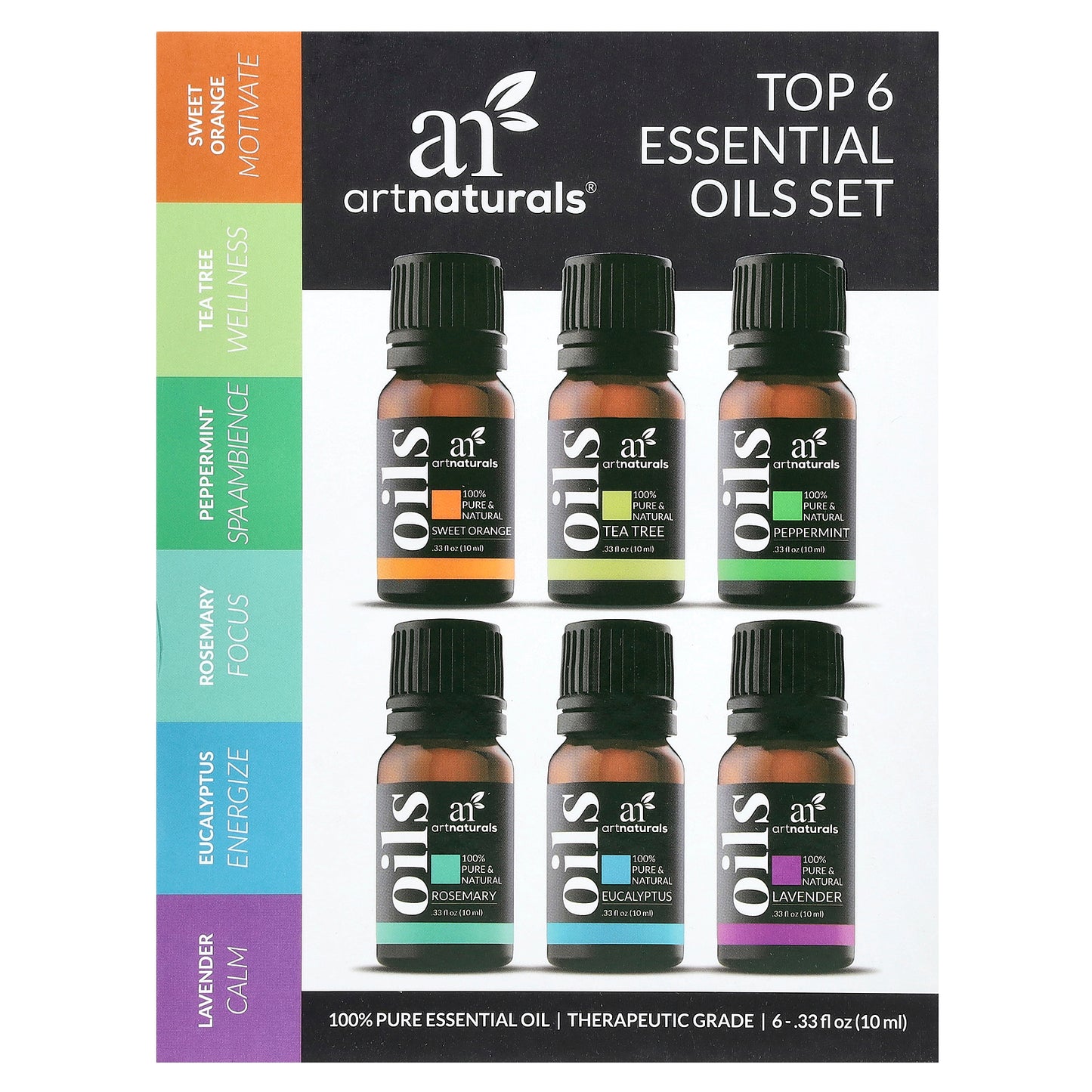 artnaturals, Top 6 Essential Oils Set, 6 Piece Set, .33 fl oz (10 ml) Each