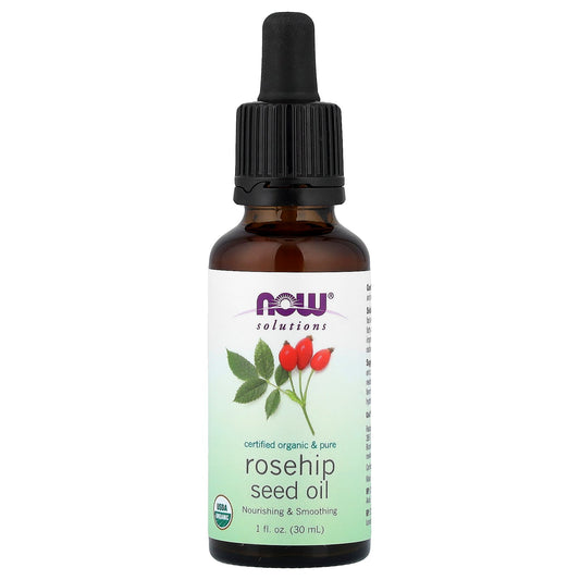 NOW Foods, Solutions, Certified Organic & Pure Rosehip Seed Oil, 1 fl oz (30 ml)