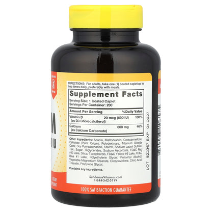 Sundance Vitamins, Calcium + D3, 200 Coated Caplets