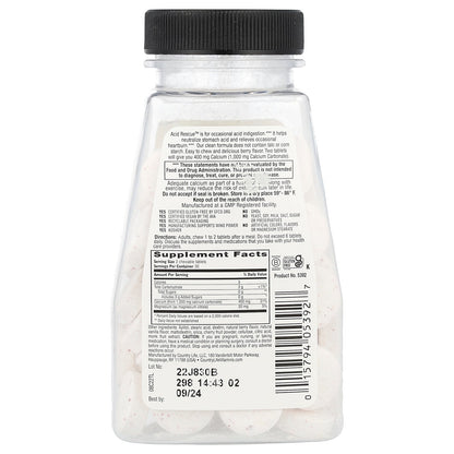 Country Life, Acid Rescue, Calcium Carbonate, Berry, 60 Chewable Tablets