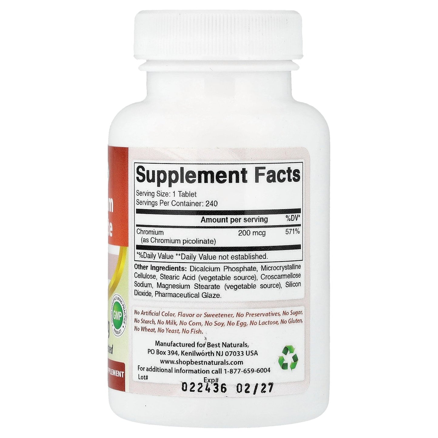 Best Naturals, Chromium Picolinate, 200 mcg, 240 Tablets