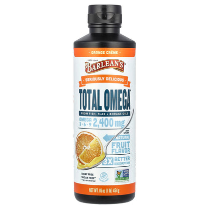 Barlean's, Total Omega, Orange Creme, 2,400 mg, 16 oz (454 g)