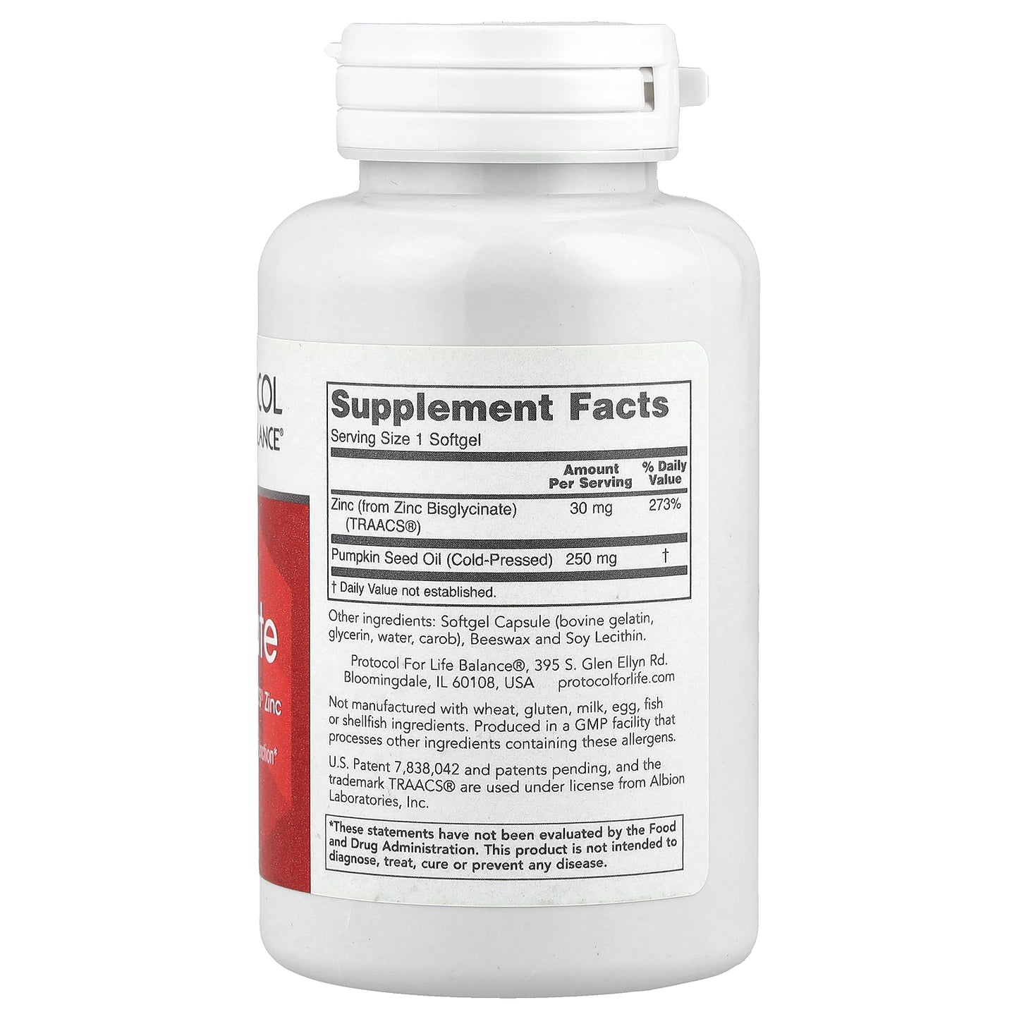 Protocol for Life Balance, Zinc Glycinate, 30 mg, 120 Softgels