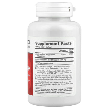 Protocol for Life Balance, Zinc Glycinate, 30 mg, 120 Softgels