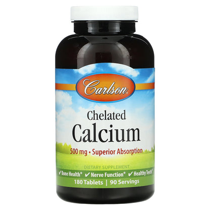 Carlson, Chelated Calcium, 500 mg, 180 Tablets (250 mg per Tablet)