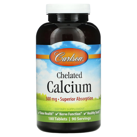 Carlson, Chelated Calcium, 500 mg, 180 Tablets (250 mg per Tablet)