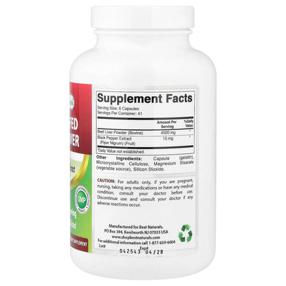Best Naturals, Grassfed Beef Liver, 250 Capsules