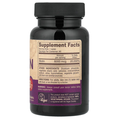 Deva, Vegan Biotin, 6000 mcg, 90 Tablets