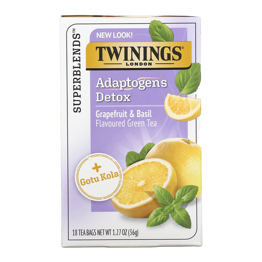 Twinings, Adaptogens Detox Green Tea, Grapefruit & Basil, 18 Tea Bags, 1.27 oz (36 g)