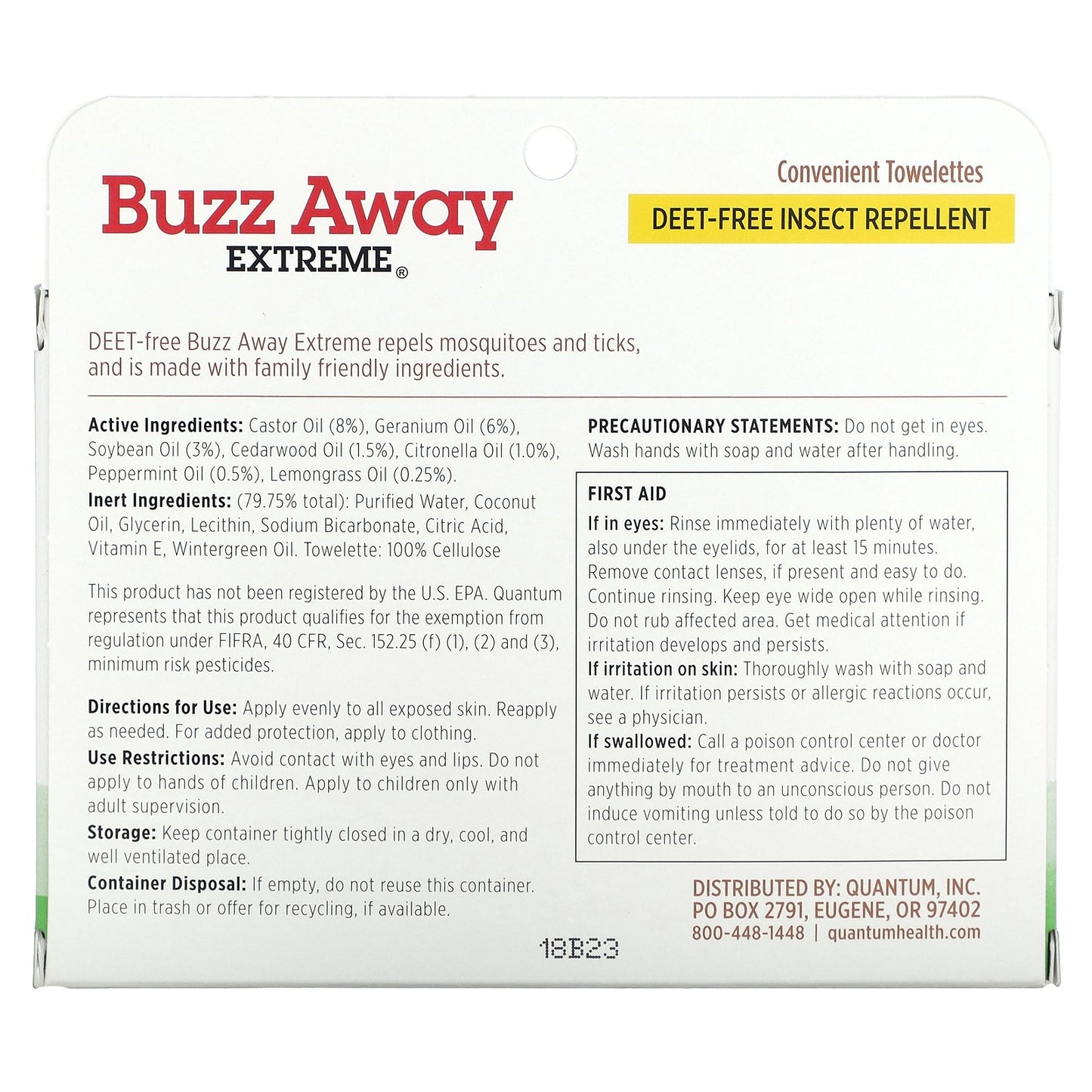 Quantum Health, Buzz Away Extreme, 12 Individual Towelettes