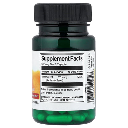 Swanson, Vitamin D3, High Potency, 25 mcg (1,000 IU), 60 Capsules