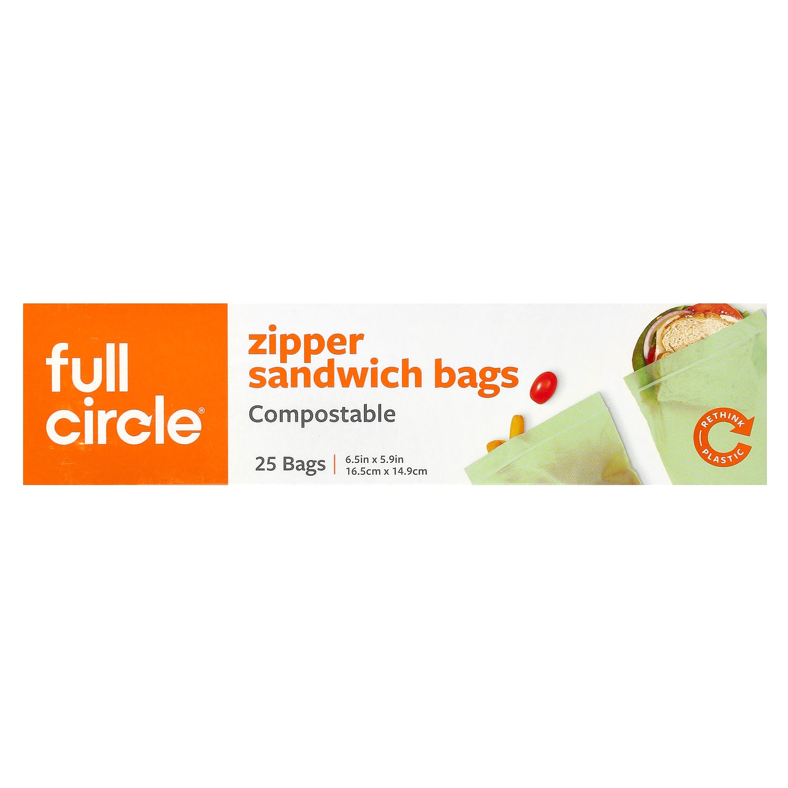 Full Circle, Zipper Sandwich Bags, Compostable , 25 Bags