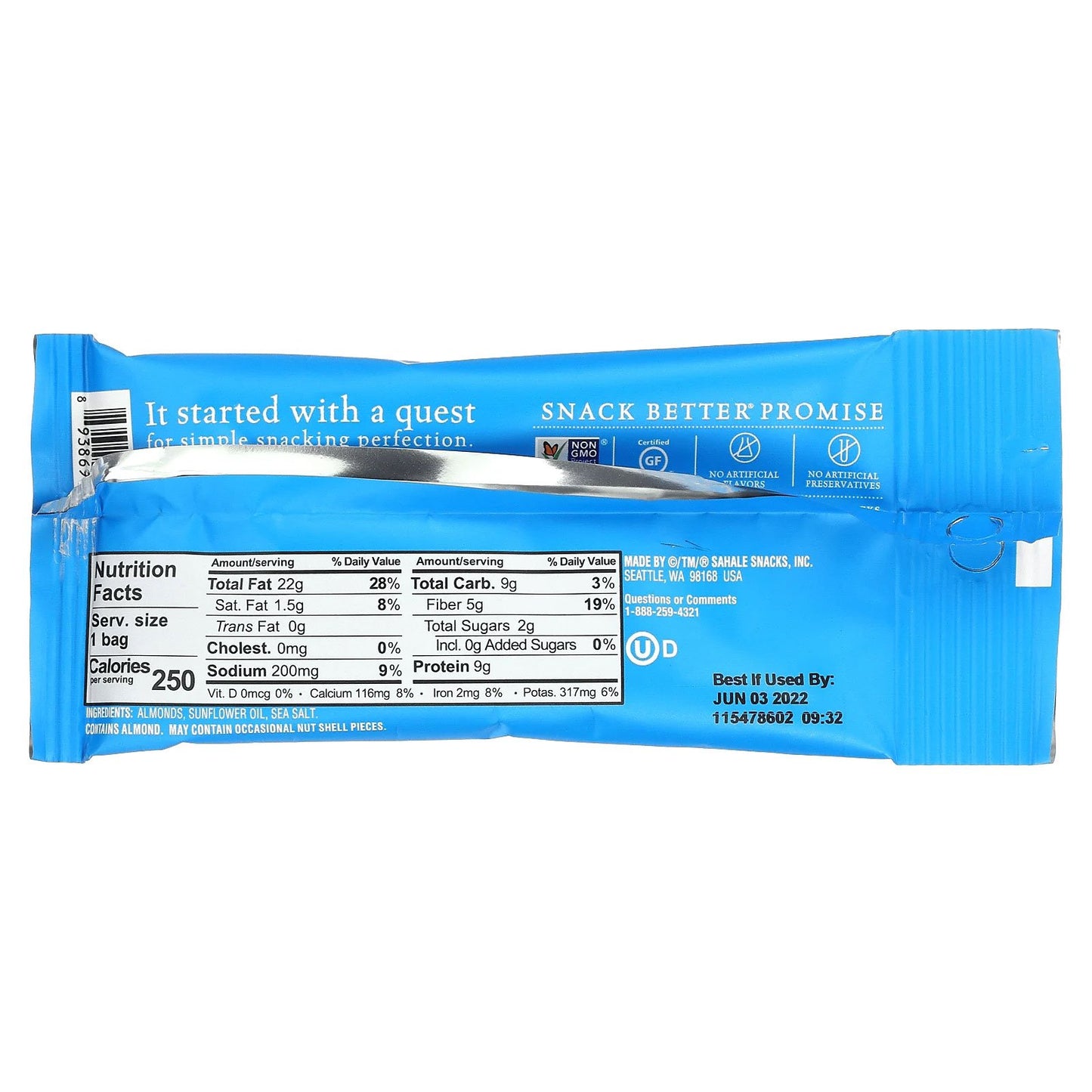 Sahale Snacks, California Almonds, Dry Roasted, 9 Packs, 1.5 oz (42.5 g) Each