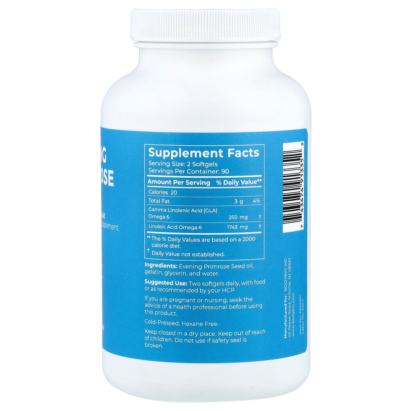 BodyBio, Evening Primrose Oil, 180 Non-GMO Softgels