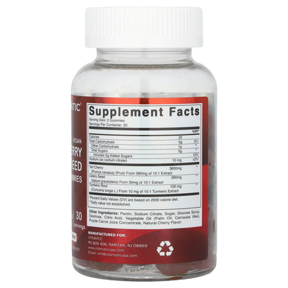 Vitamatic, Vegan, Tart Cherry Celery Seed Turmeric Gummies, Natural Cherry, 60 Gummies