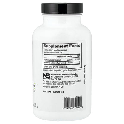 NutraBio, Vitamin C & Rosehip Bioflavonoids, 120 Capsules