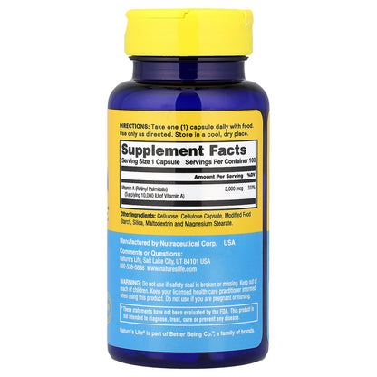 Nature's Life, Vitamin A, 3,000 mcg (10,000 IU), 100 Capsules
