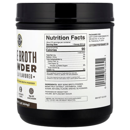 Left Coast Performance, Bone Broth Powder, Vanilla, 1 lb (454 g)
