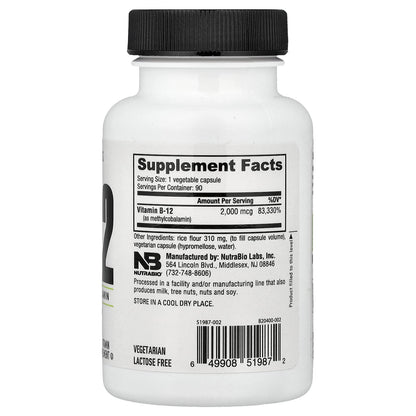 NutraBio, Vitamin B-12, 2,000 mcg, 90 Capsules