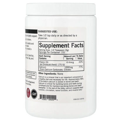 Kirkman Labs, Calcium Powder Plus Vitamin D3, Unflavored, 16 oz (454 g)