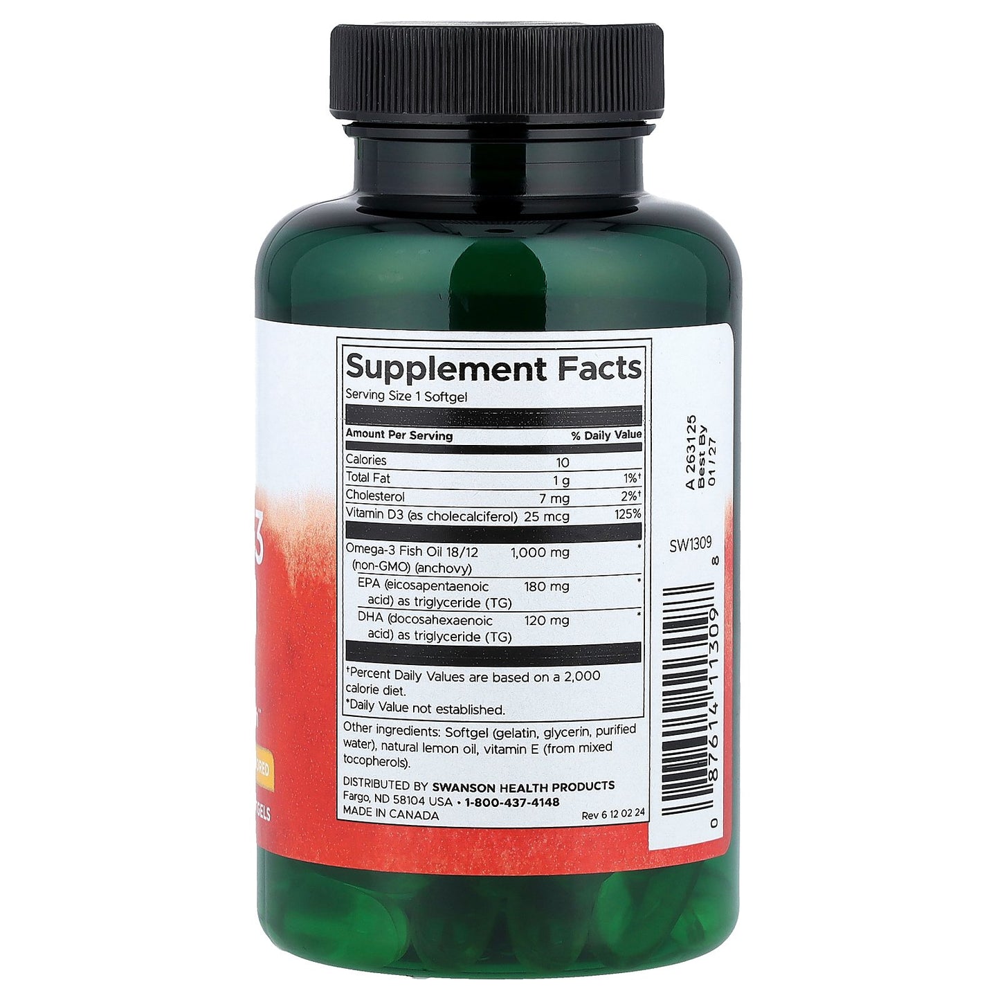 Swanson, Omega-3 Fish Oil with Vitamin D, Lemon, 60 Softgels