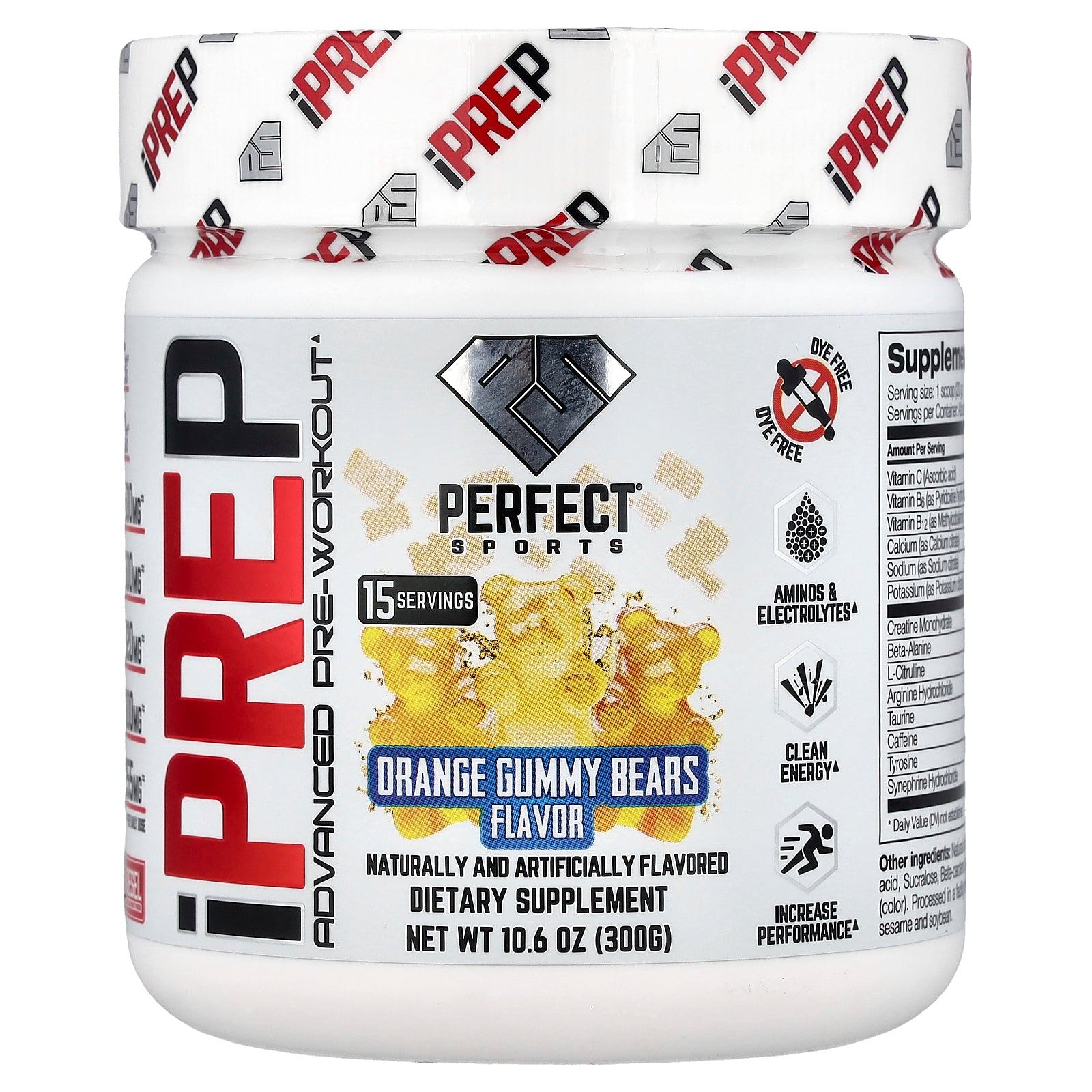 PERFECT Sports, iPrep, Advanced Pre-Workout, Orange Gummy Bears, 10.6 oz (300 g)
