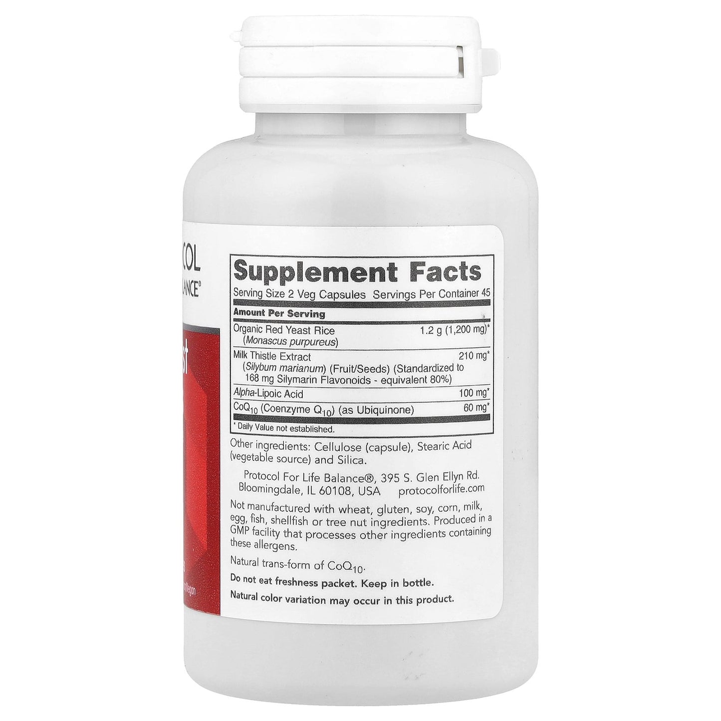 Protocol for Life Balance, Red Yeast Rice Plus with CoQ10, Milk Thistle & Alpha-Lipoic Acid, 90 Veg Capsules