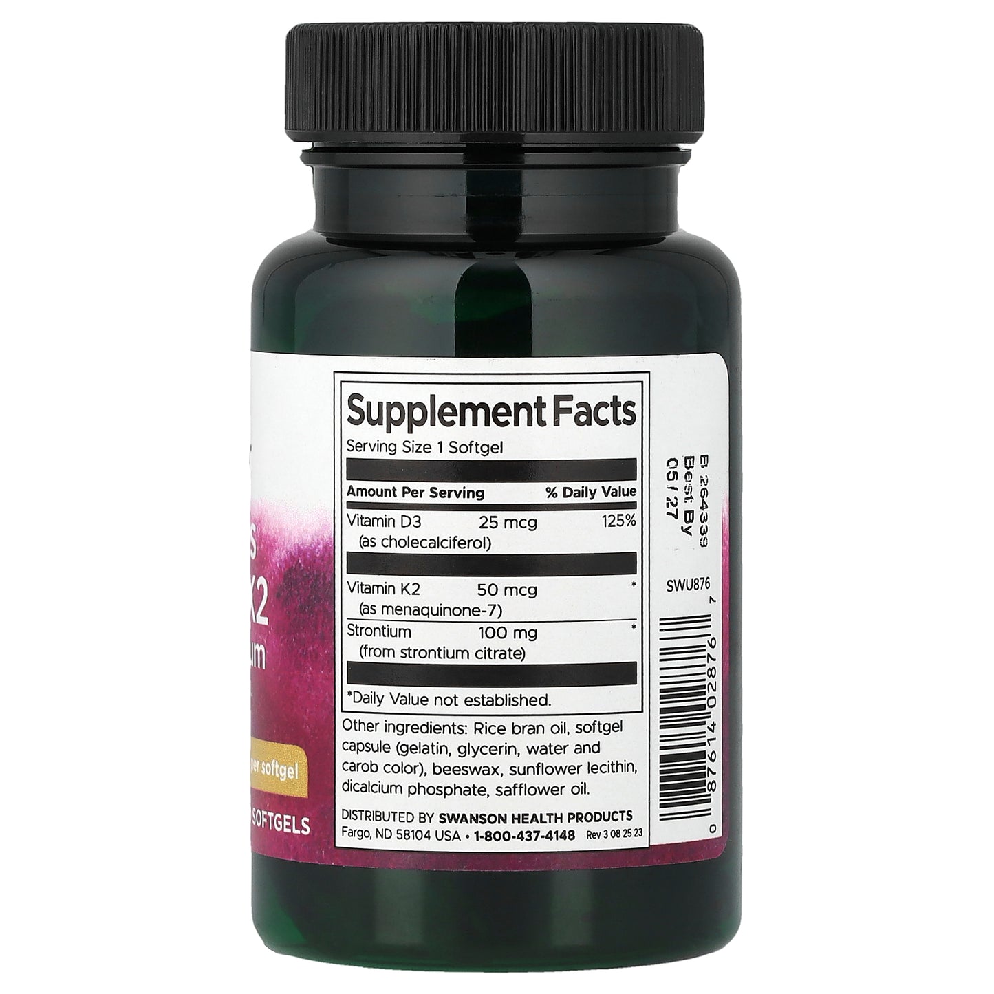 Swanson, Vitamins D3 and K2 with Strontium, 60 Softgels