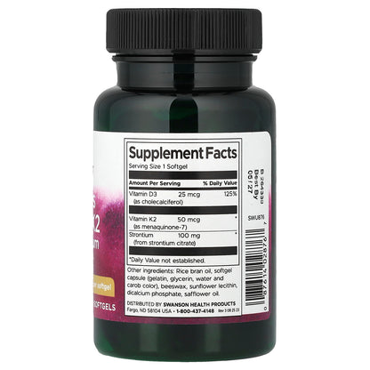 Swanson, Vitamins D3 and K2 with Strontium, 60 Softgels