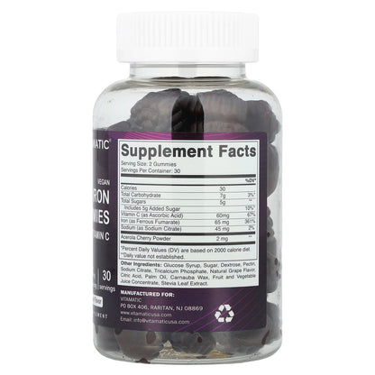 Vitamatic, Vegan Iron Gummies With Vitamin C, Natural Grape, 60 Gummies