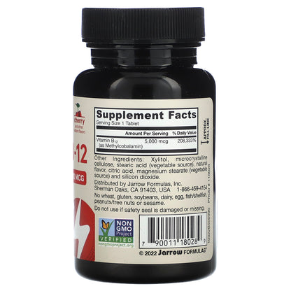 Jarrow Formulas, Vegan Methyl B-12, Maximum Strength, Cherry, 5,000 mcg, 90 Chewable Tablets