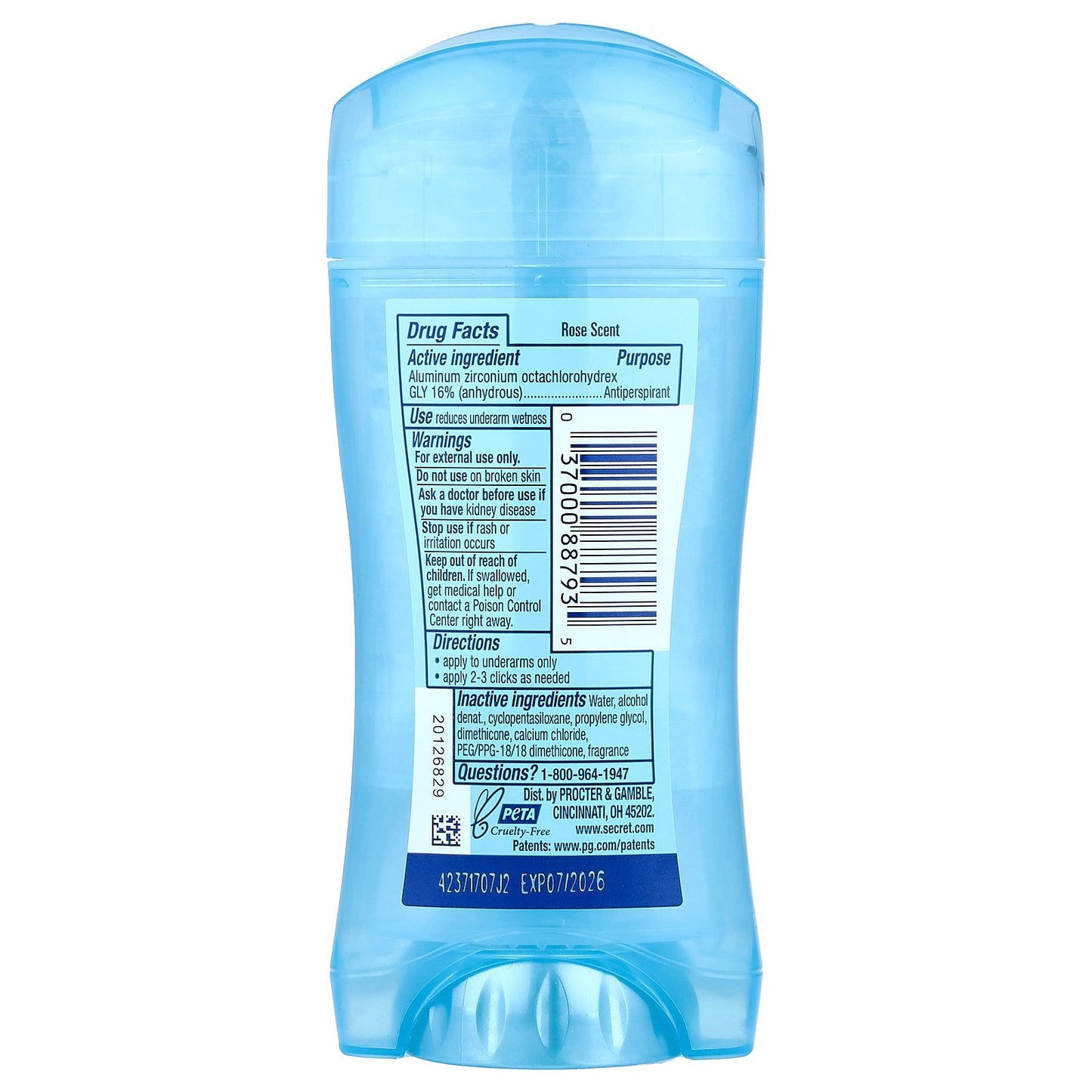 Secret, 48 HR Clear Gel Antiperspirant/Deodorant, Delicate Rose , 2.6 oz (73 g)