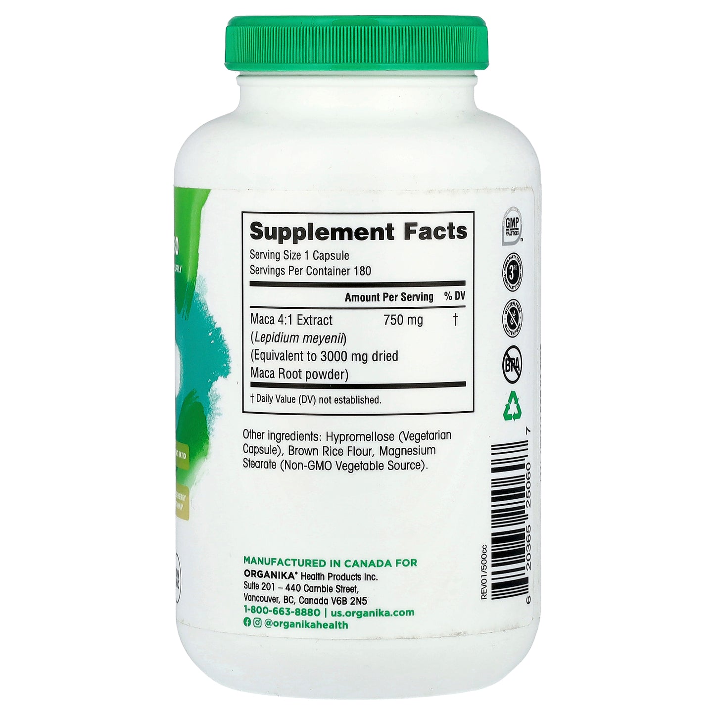 Organika, MACA, 750 mg, 180 Vegetarian Capsules